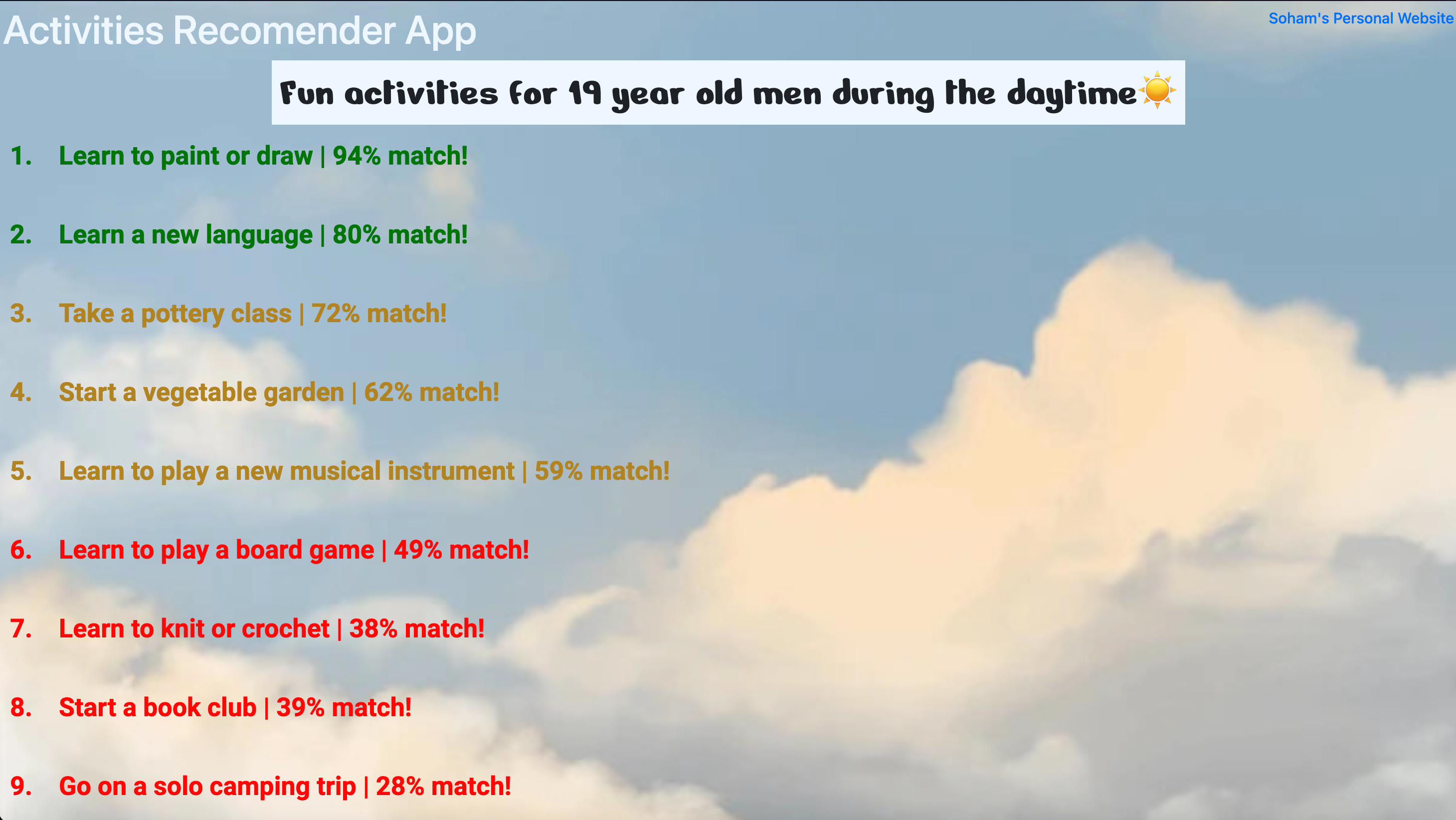 Machine Learning Activity Recommender